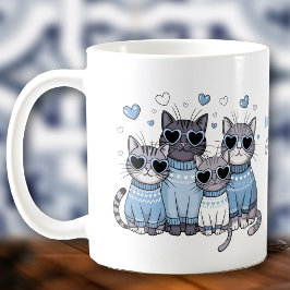 Taza De Café Nombre personalizado azul de San Valentín gatito l