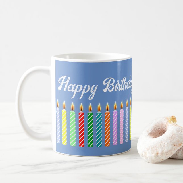 Taza De Café Nombre personalizado Azul Feliz cumpleaños Candles (Con donut)