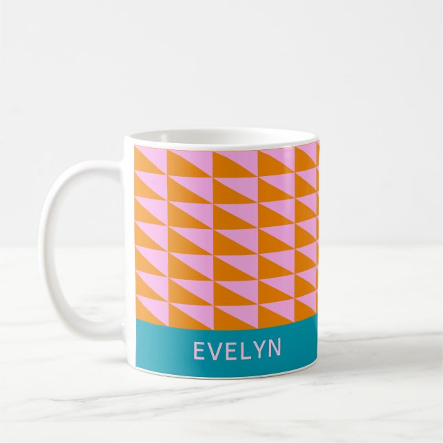 Taza De Café Nombre personalizado azul geométrico brillante col (Izquierda)