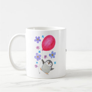 Taza De Café Nombre personalizado Bebé Pingüino con globo