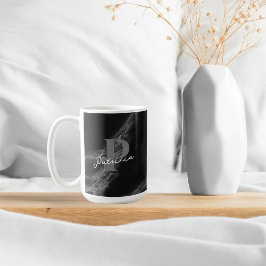 Taza De Café Nombre personalizado Bebida Elegante Marble Negro