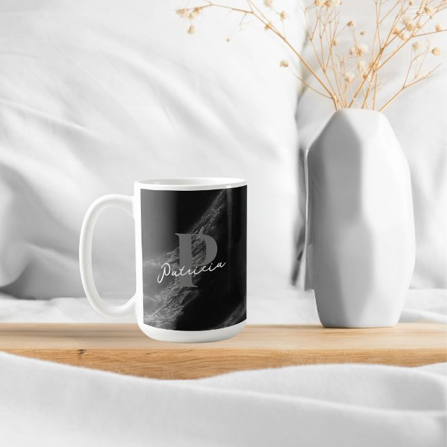 Taza De Café Nombre personalizado Bebida Elegante Marble Negro (Subido por el creador)