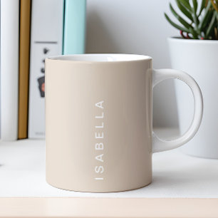 Taza De Café Nombre Personalizado Beige Minimalista Moderno