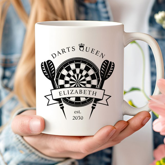 Taza De Café Nombre personalizado blanco y negro dardos Reina c (Subido por el creador)