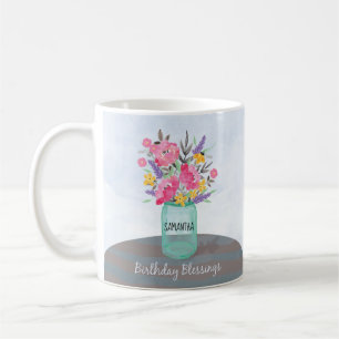 Taza De Café Nombre personalizado Blessings Jar Vase con Flores