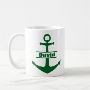 Taza De Café Nombre personalizado Bloque de anclaje verde náuti
