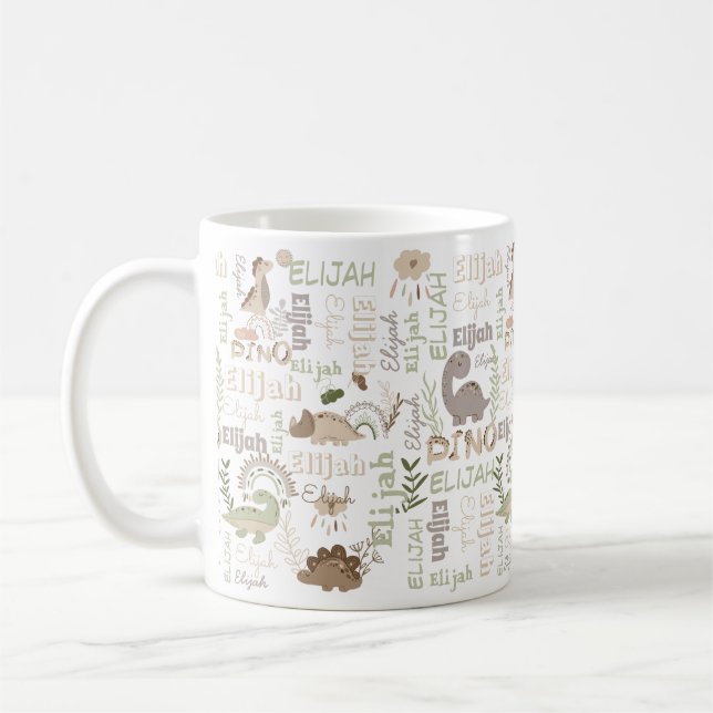 Taza De Café Nombre personalizado boho doodle dinosaur brote ve (Izquierda)