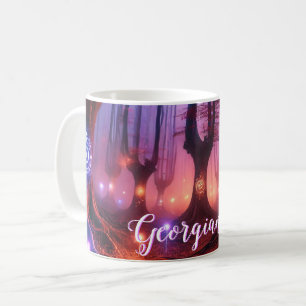 Taza De Café Nombre personalizado Bosque de Whimsigoth con enca