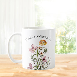 Taza De Café Nombre personalizado Bouquet de flores silvestres 