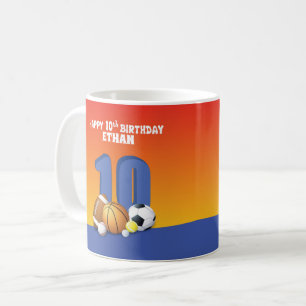 Taza De Café Nombre personalizado Boy 10.ª Bolas Deportivas de 