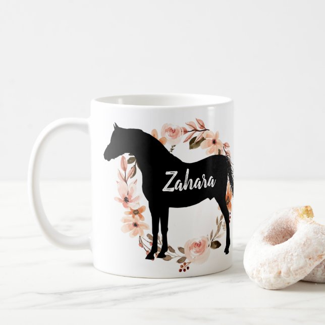 Taza De Café Nombre personalizado caballo ecuestre equitación C (Con donut)
