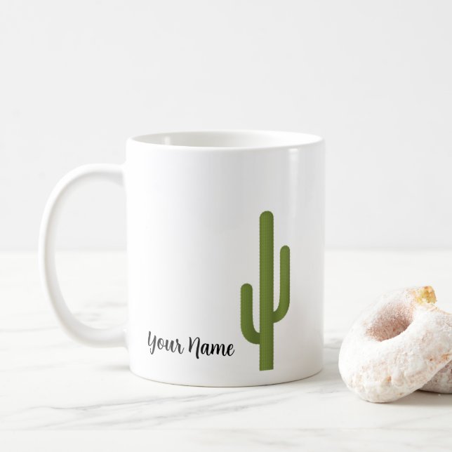 Taza De Café Nombre personalizado Cactus verde elegante (Con donut)