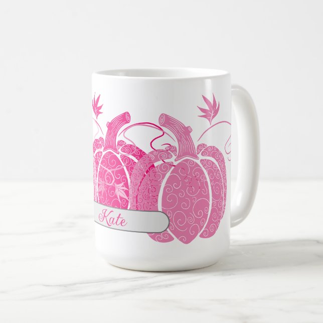 Taza De Café Nombre personalizado Calabazas de filigrana rosada (Anverso derecho)