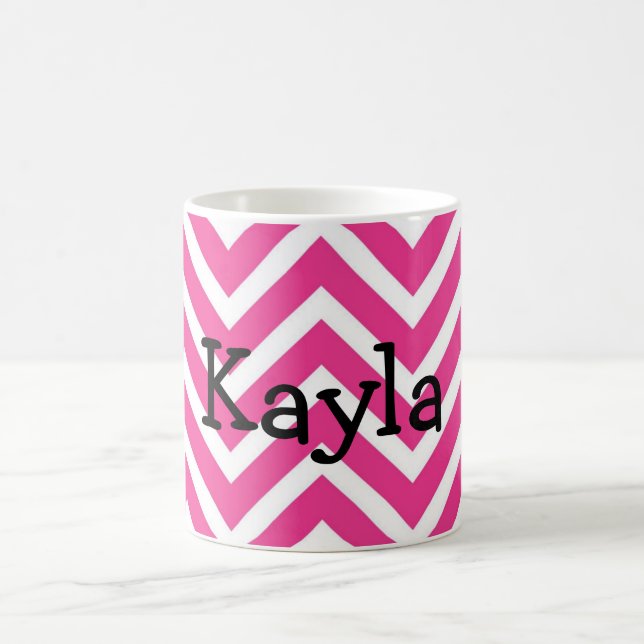 Taza De Café Nombre personalizado Chevron rosa y blanco (Centro)
