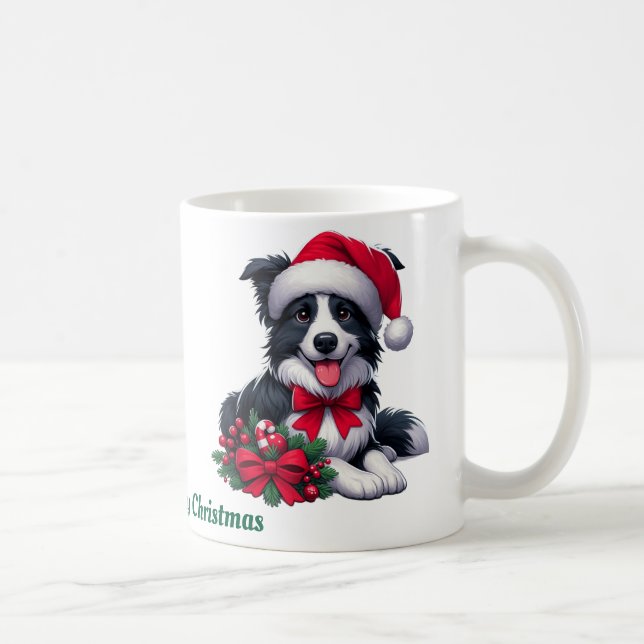 Taza De Café Nombre personalizado, Collie Merry Christmas (Derecha)