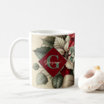 Nombre personalizado color de agua vintage Poinset