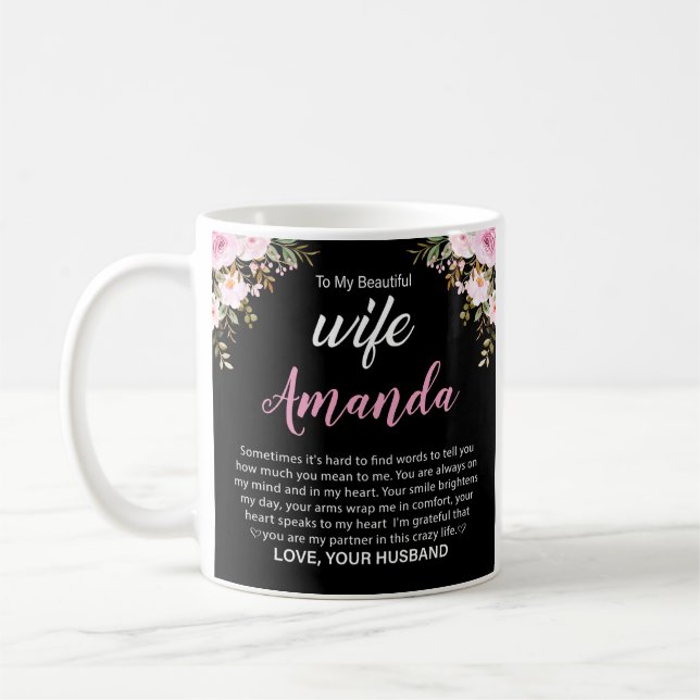 Taza De Café Nombre personalizado con mensaje rosa rosado para  (Izquierda)