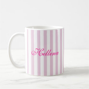 Taza De Café Nombre personalizado con rayas blancas y rosa cali