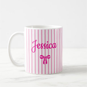 Taza De Café Nombre personalizado Coquette con lazo rayado Cump