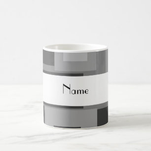 Taza De Café Nombre personalizado cuadrados grises retros