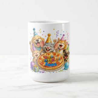 Taza De Café Nombre Personalizado Cumpleaños Pizza Fiesta Anima