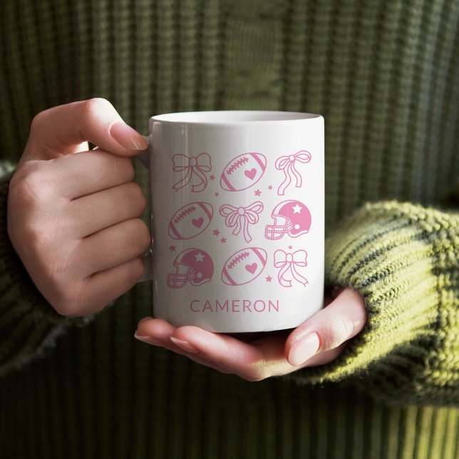 Taza De Café Nombre personalizado Cute Coquette de Fútbol Bow P (Subido por el creador)