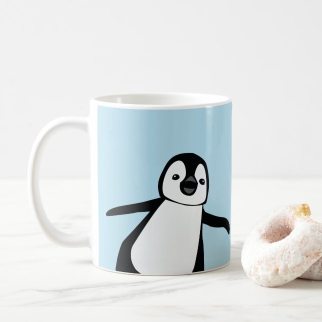 Taza De Café Nombre personalizado Cute Peeking Pingüino azul (Con donut)