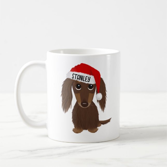 Taza De Café Nombre personalizado Dachshund Santa de chocolate  (Izquierda)