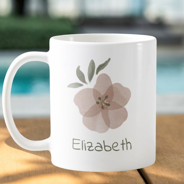 Taza De Café Nombre personalizado de acuarela floral (Subido por el creador)