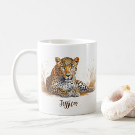 Taza De Café Nombre personalizado de animal azulado retrato leo
