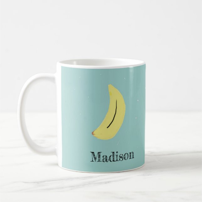 Taza De Café Nombre personalizado de banana pintada en azul (Izquierda)