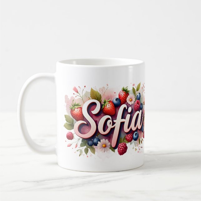 Taza De Café Nombre personalizado de Berry Floral Mug - "Sofía" (Izquierda)