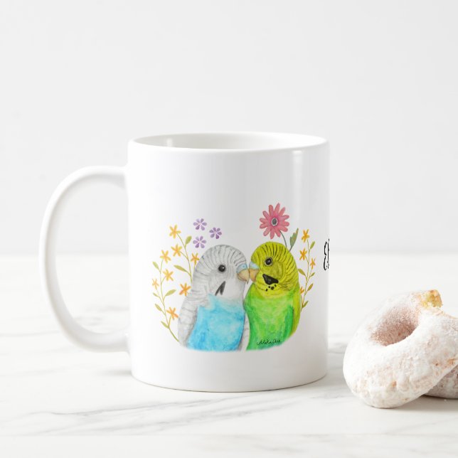 Taza De Café Nombre personalizado de Budgie Parakeet Bird Water (Con donut)