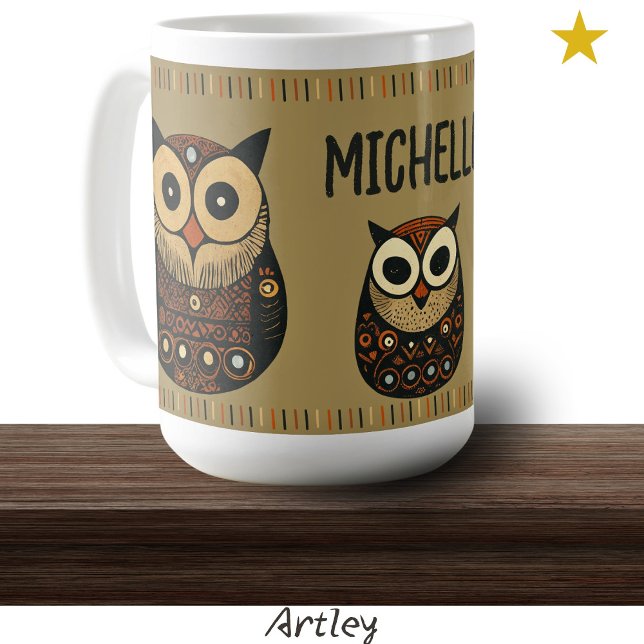 Taza De Café Nombre personalizado de búho de arte folclórico ne (Subido por el creador)