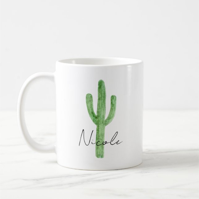 Taza De Café Nombre personalizado de Cactus de acuarela (Izquierda)