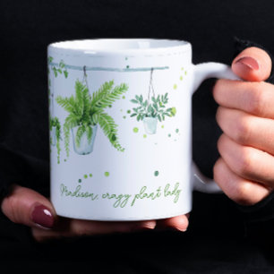 Taza De Café Nombre personalizado de Crazy Plant Lady Watercolo