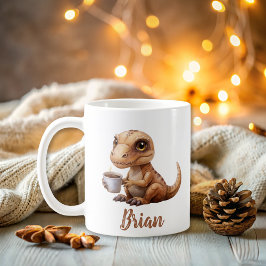 Taza De Café Nombre personalizado de dinosaurio cute