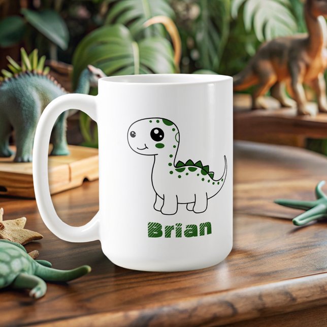 Taza De Café Nombre personalizado de dinosaurio gracioso lindo (Subido por el creador)