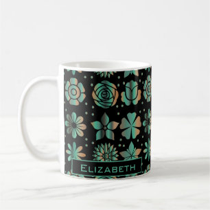 Taza De Café Nombre personalizado de Doodle greenerenery floral