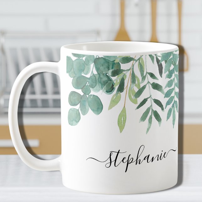 Taza De Café Nombre personalizado de Eucalyptus Greenery (Subido por el creador)