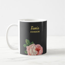 Taza De Café Nombre personalizado de flor rosa