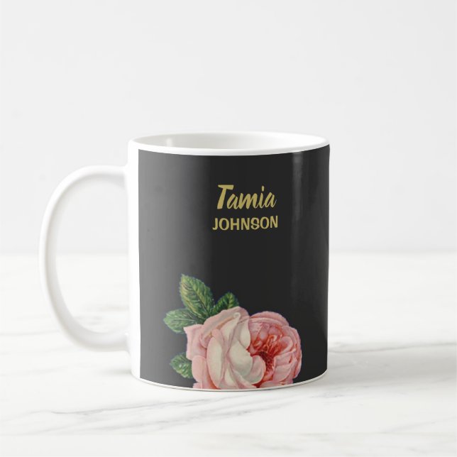 Taza De Café Nombre personalizado de flor rosa (Izquierda)