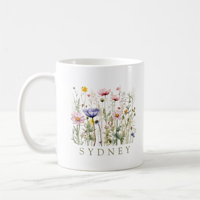 Taza De Café Nombre personalizado de flor silvestre (Izquierda)