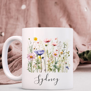 Taza De Café Nombre personalizado de flor silvestre