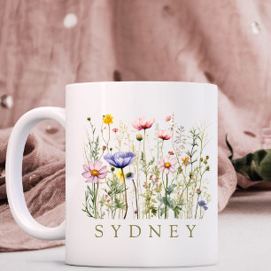 Taza De Café Nombre personalizado de flor silvestre