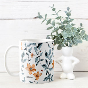 Taza De Café Nombre personalizado de floral acuarela de bonito