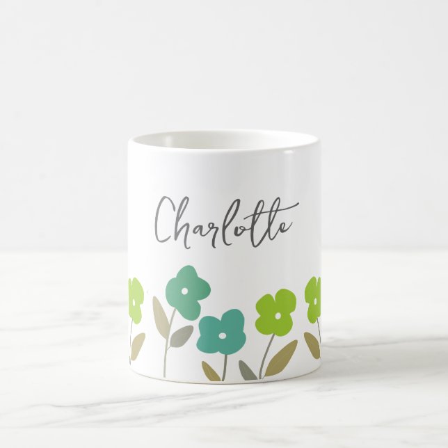 Taza De Café Nombre personalizado de floral de primavera verde  (Centro)