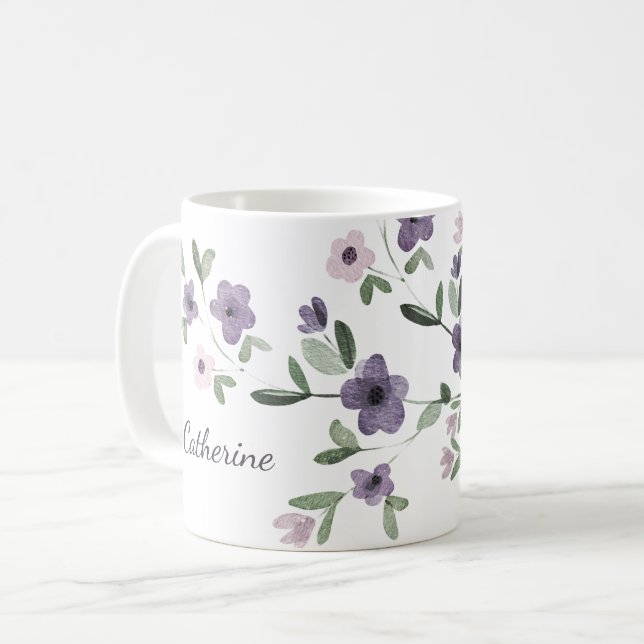 Taza De Café nombre personalizado de flores lilac (Anverso izquierdo)