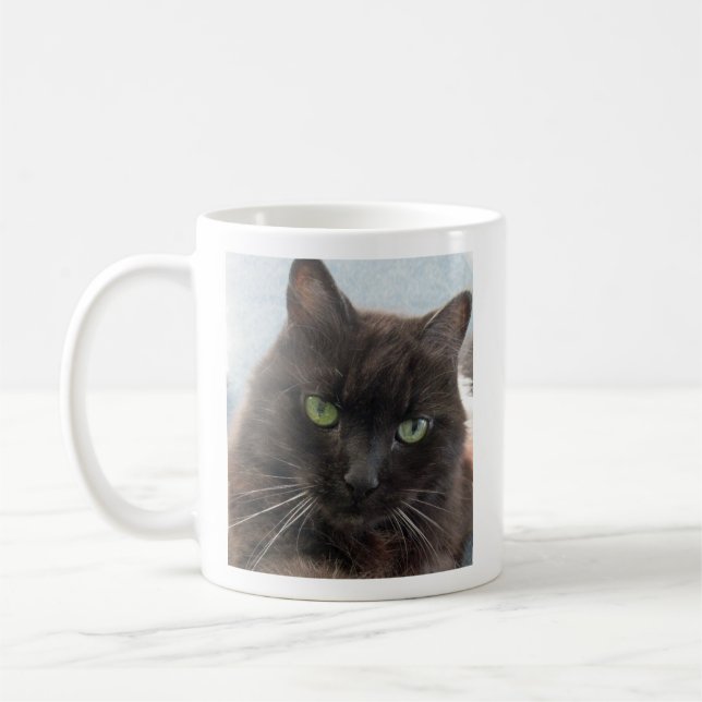 Taza De Café Nombre personalizado de foto de gato negro (Izquierda)