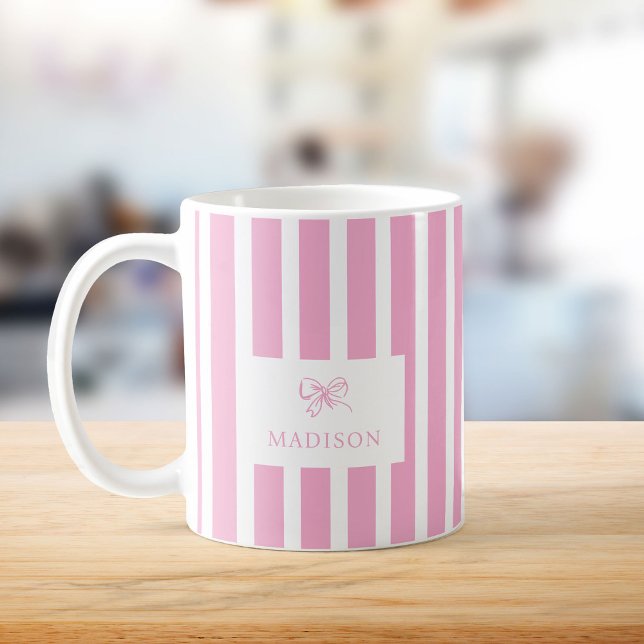 Taza De Café Nombre personalizado de franjas rosadas y de incli (Subido por el creador)
